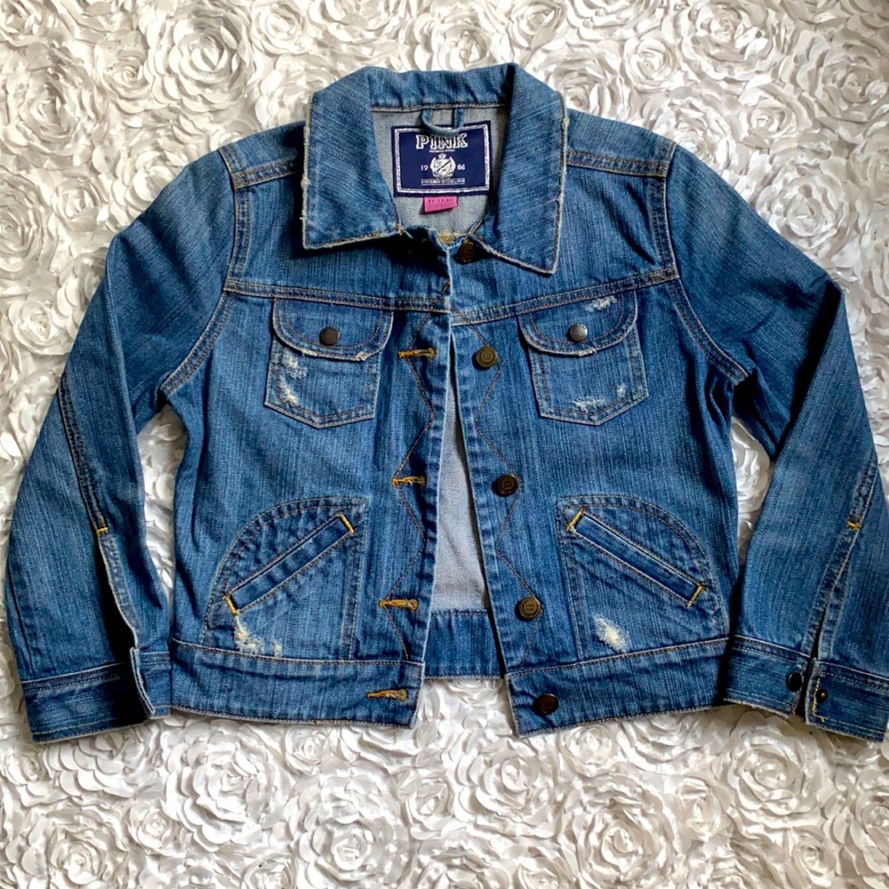 .‎ PINK denim crop jacket size xs